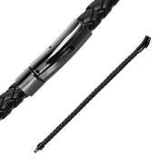 Черна кожена гривна със закопчалка в комбинация с черна хирургическа стомана