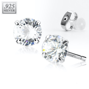 Cercei cu șurub din argint cu zirconiu mare în centru