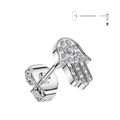 Tytanowe kolczyki sztyfty w kształcie dłoni Fatimy z cyrkoniami - Single