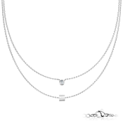 Colier dublu din oțel inoxidabil cu pandantiv rotund și dreptunghiular