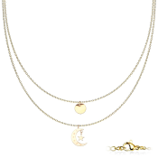 Colier dublu din oțel inoxidabil cu pandantiv în formă de lună și cerc