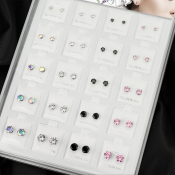 Náušnice s kubickými zirkony z chirurgické oceli, SET 20 párů