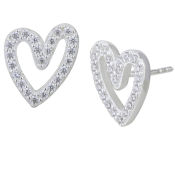 Stříbrné náušnice zdobené kubickými zirkony ve tvaru srdce