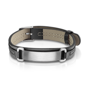 Černý kožený náramek s chirurgickou ocelí a nastavitelným páskem