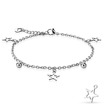 Bracciale in acciaio chirurgico con pendenti a stella