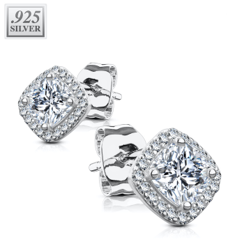 Puzetové náušnice z 925 striebra a štvorcovým zirkónom uprostred