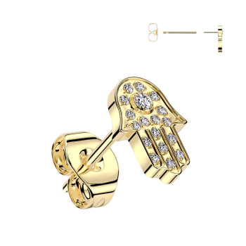 Tytanowe kolczyki sztyfty w kształcie dłoni Fatimy z cyrkoniami - Single