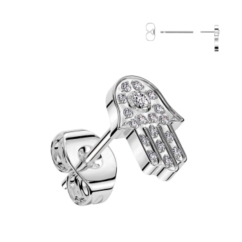 Tytanowe kolczyki sztyfty w kształcie dłoni Fatimy z cyrkoniami - Single