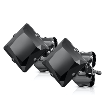 Czarne kolczyki na sztyft ze stali z czarną kwadratową cyrkonią