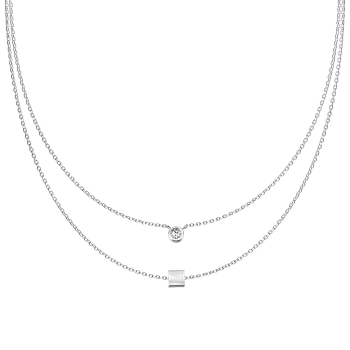 Dvojitý náhrdelník z chirurgické oceli s kruhovým a obdélníkovým přívěskem