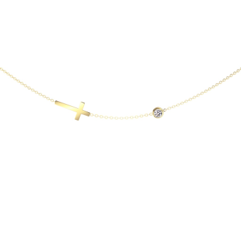 Ocelový náhrdelník s přívěskem kříže a kubickými zirkony