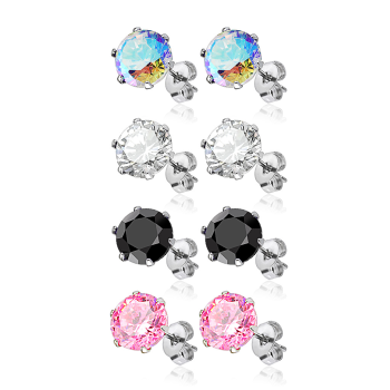 Náušnice s kubickými zirkony z chirurgické oceli, SET 20 párů