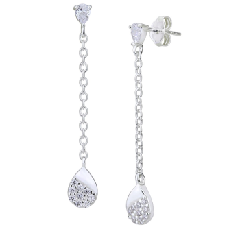 Visiace strieborné náušnice, zdobené zirkónmi