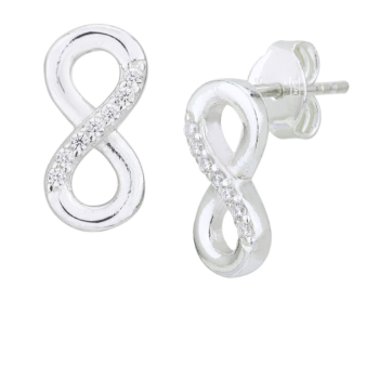 Stříbrné náušnice zdobené kubickými zirkony, symbol nekonečna