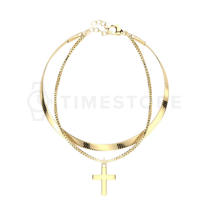 Podwójna bransoletka ze stali chirurgicznej w złotym kolorze z krzyżykiem