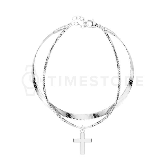 Brățară dublă din oțel inoxidabil cu cruciuliță