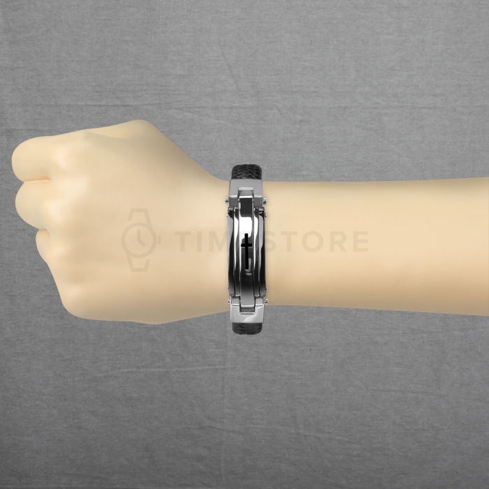 Brățară pentru bărbați în combinație de oțel chirurgical și piele 