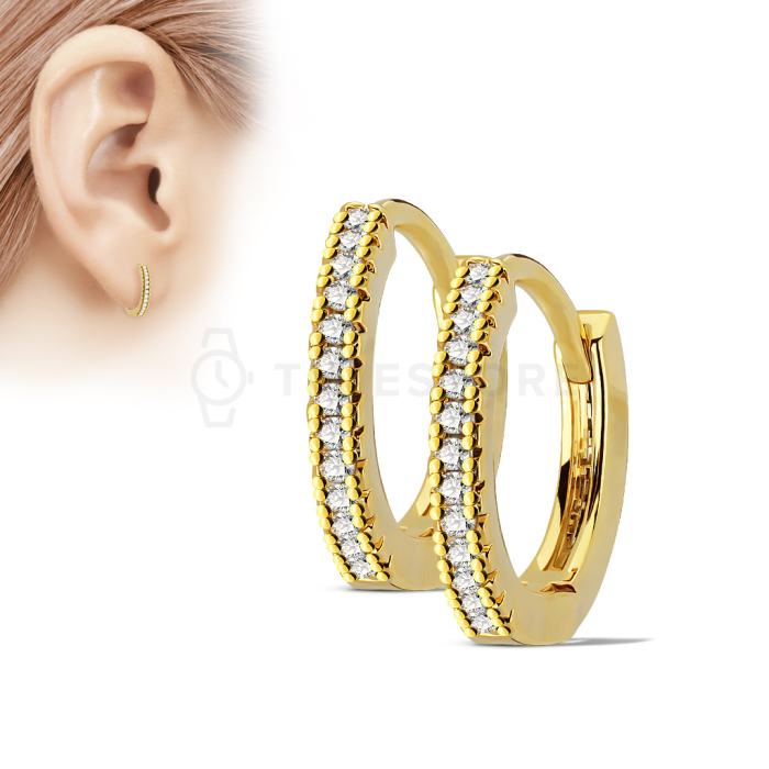 Orecchini a cerchio con zirconi chiari con chiusura a cerniera