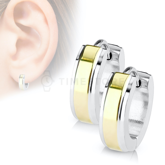 Kétszínű kör alakú fülbevaló sebészeti acélból, csuklós zárral