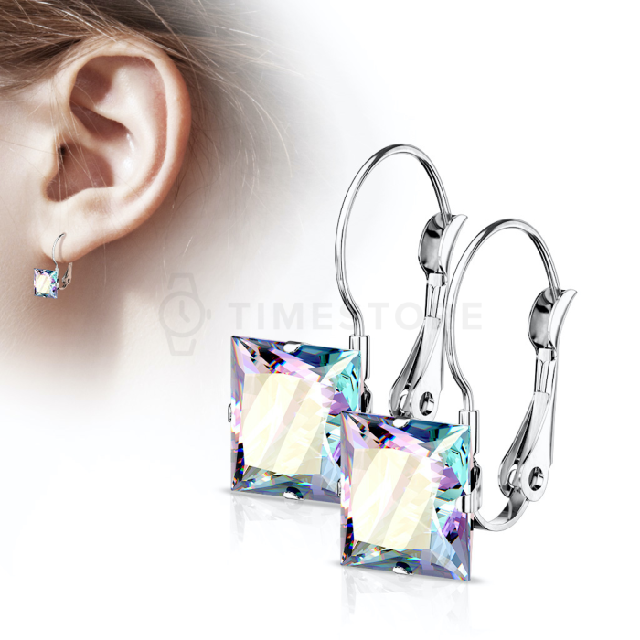 Náušnice z chirurgické oceli s barevnými čtvercovými zirkony