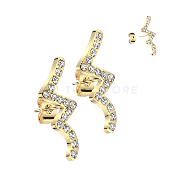 Cercei din oțel chirurgical cu design zig-zag și zirconii