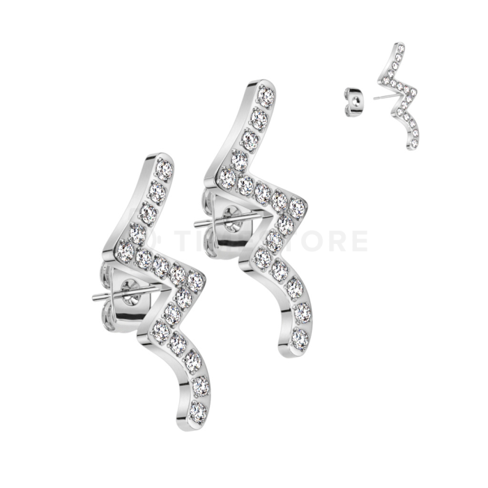 Kolczyki ze stali chirurgicznej z zygzakowatym wzorem i cyrkoniami