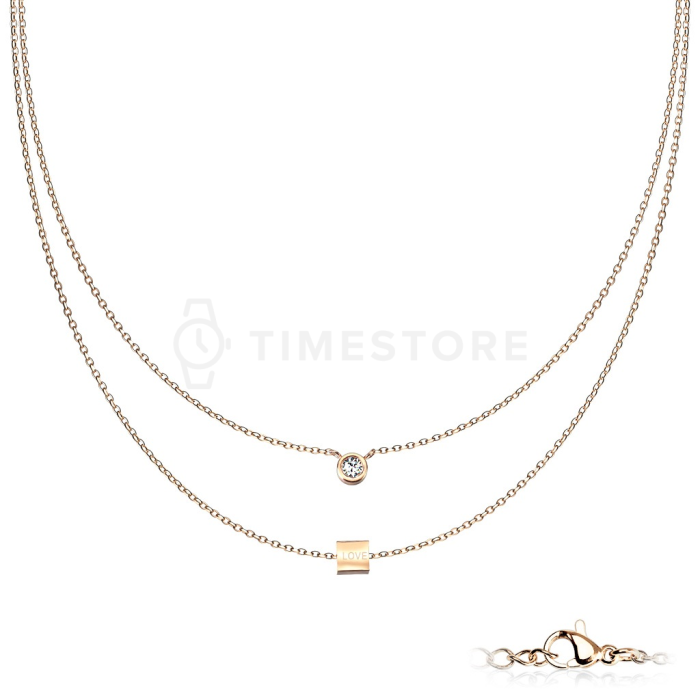 Colier dublu din oțel inoxidabil cu pandantiv rotund și dreptunghiular