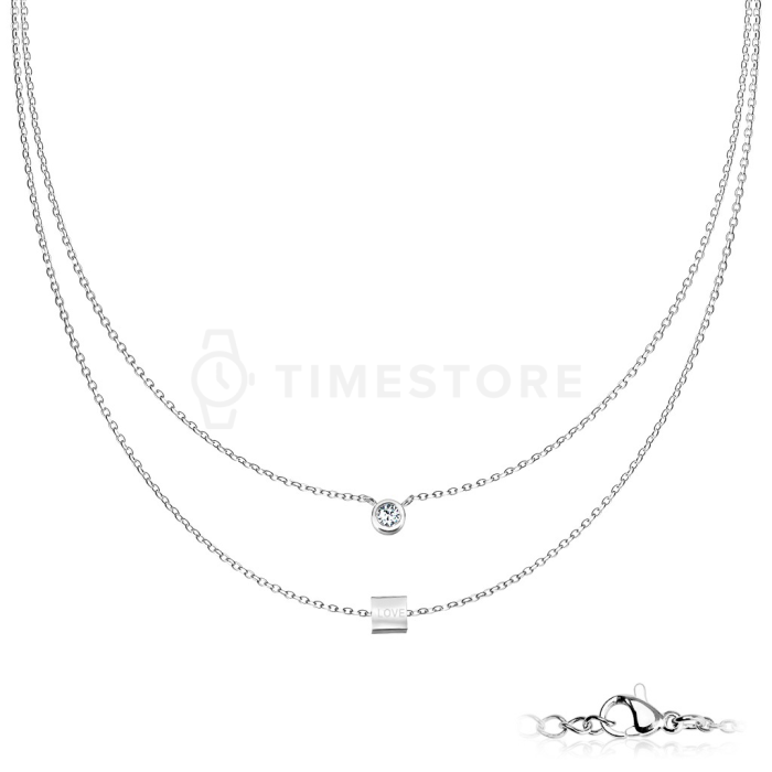 Colier dublu din oțel inoxidabil cu pandantiv rotund și dreptunghiular