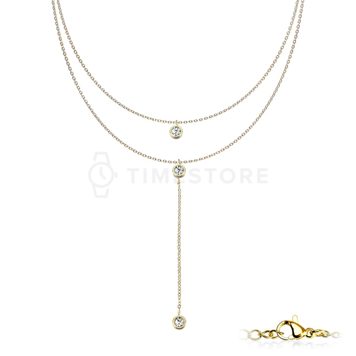 Náhrdelník z chirurgické oceli s kubickými zirkony a prodlouženým přívěskem