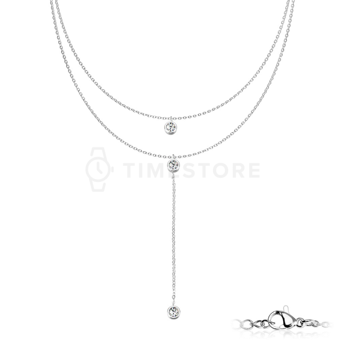 Náhrdelník z chirurgické oceli s kubickými zirkony a prodlouženým přívěskem