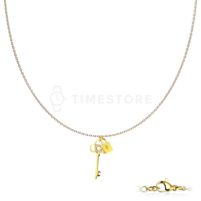 Collar en color dorado de acero quirúrgico y colgante en forma de llave y cerradura
