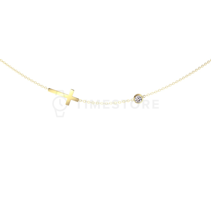 Ocelový náhrdelník s přívěskem kříže a kubickými zirkony