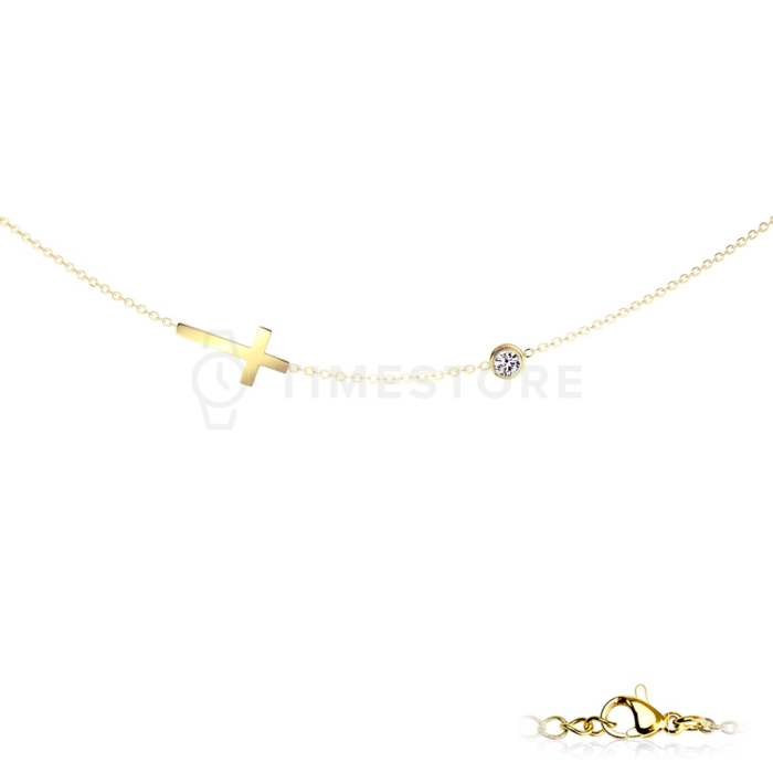 Ocelový náhrdelník s přívěskem kříže a kubickými zirkony