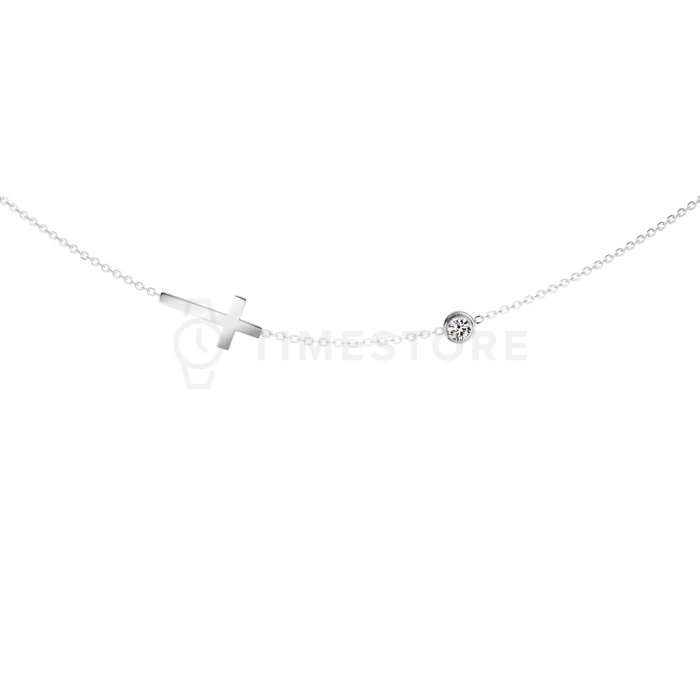 Lănțișor din oțel cu pandantiv cruce și zirconiu