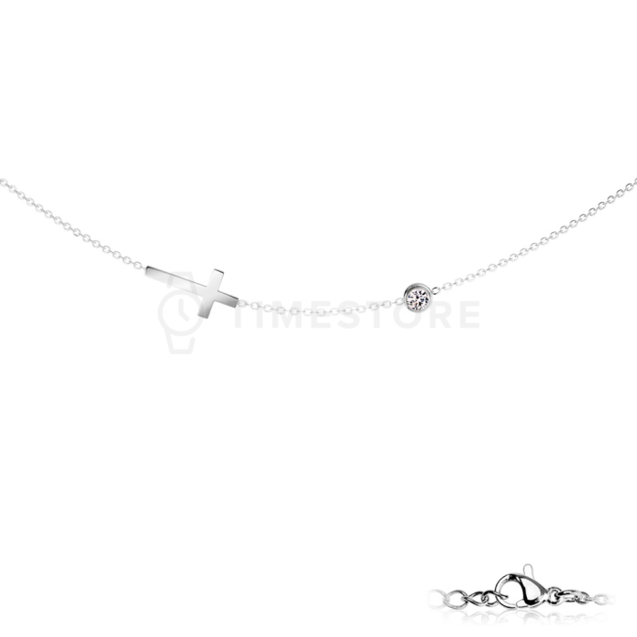 Lănțișor din oțel cu pandantiv cruce și zirconiu