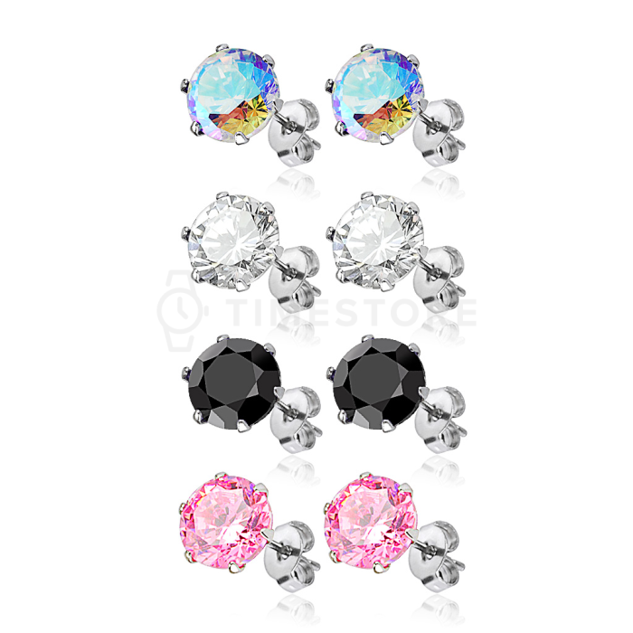 Náušnice s kubickými zirkony z chirurgické oceli, SET 20 párů