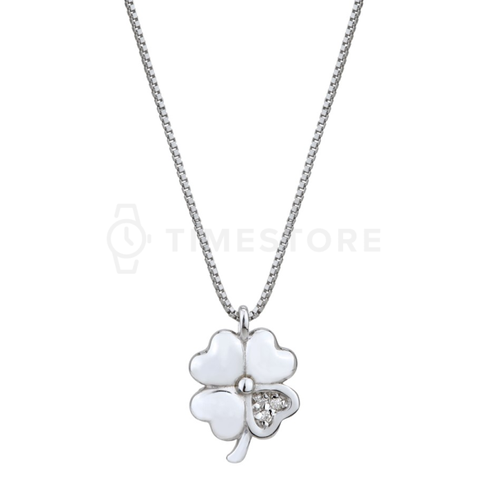 Collana in argento con diamante e quadrifoglio