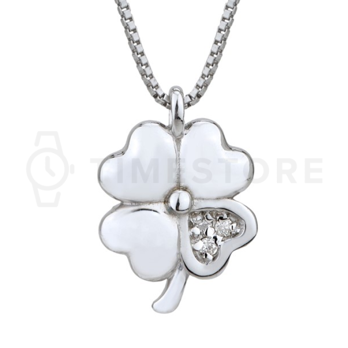 Collana in argento con diamante e quadrifoglio
