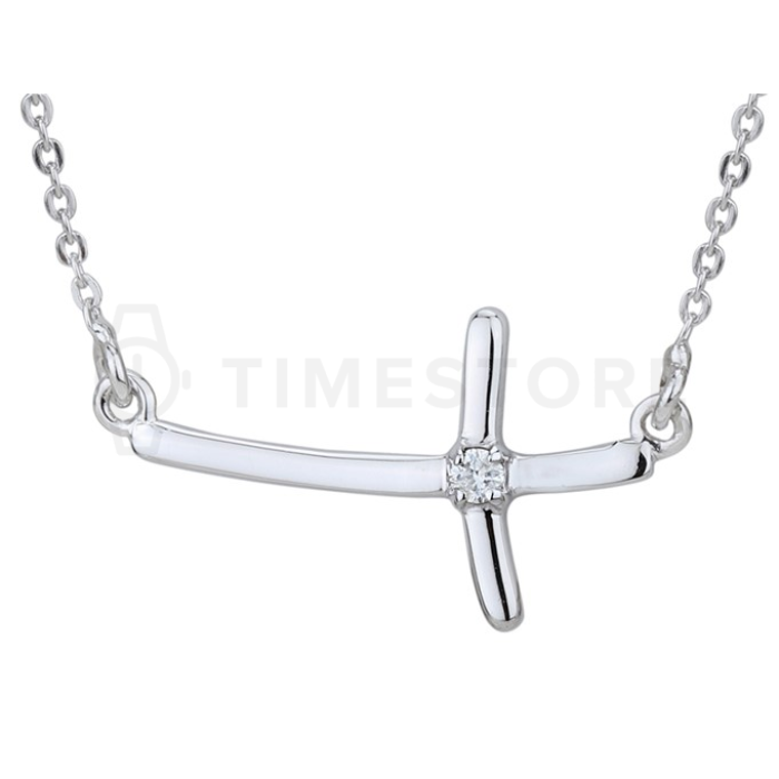 Stříbrný náhrdelník s diamantem, křížek