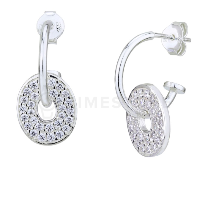 Srebrni uhani s krožnim vzorcem, okrašeni s kubičnimi cirkoni