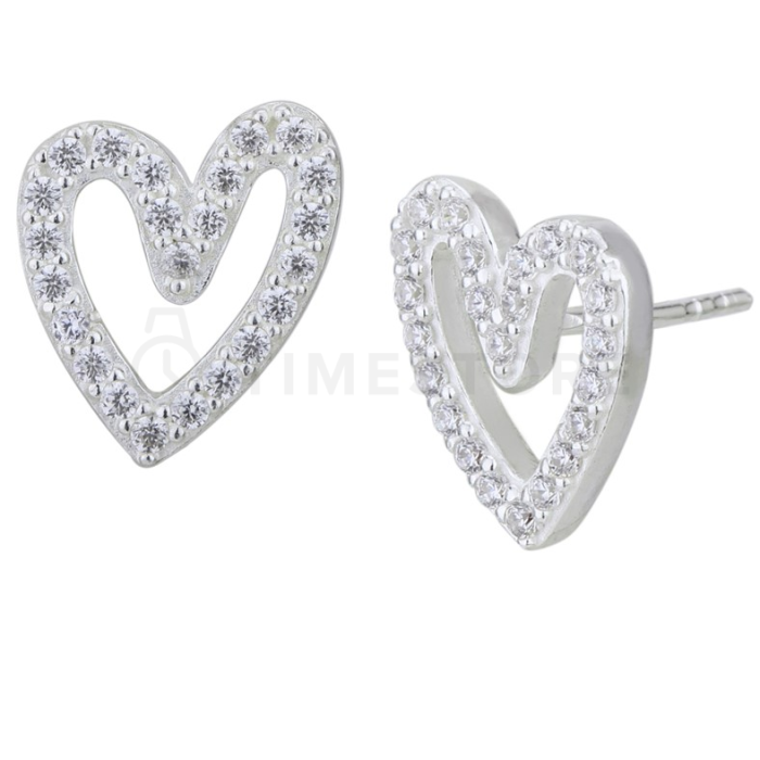 Stříbrné náušnice zdobené kubickými zirkony ve tvaru srdce