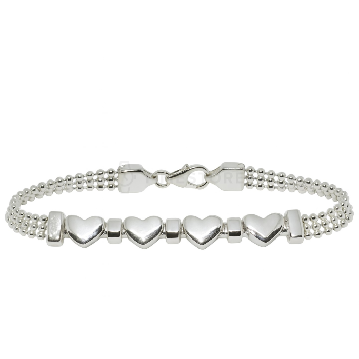 Stříbrný náramek se srdíčky